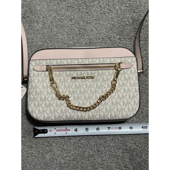 MICHAEL KORS JET SET LARGE ZIP CHAIN CROSSBODY BAG VANILLA SIGNATURE BLUSH PINK - Picture 4 of 9
